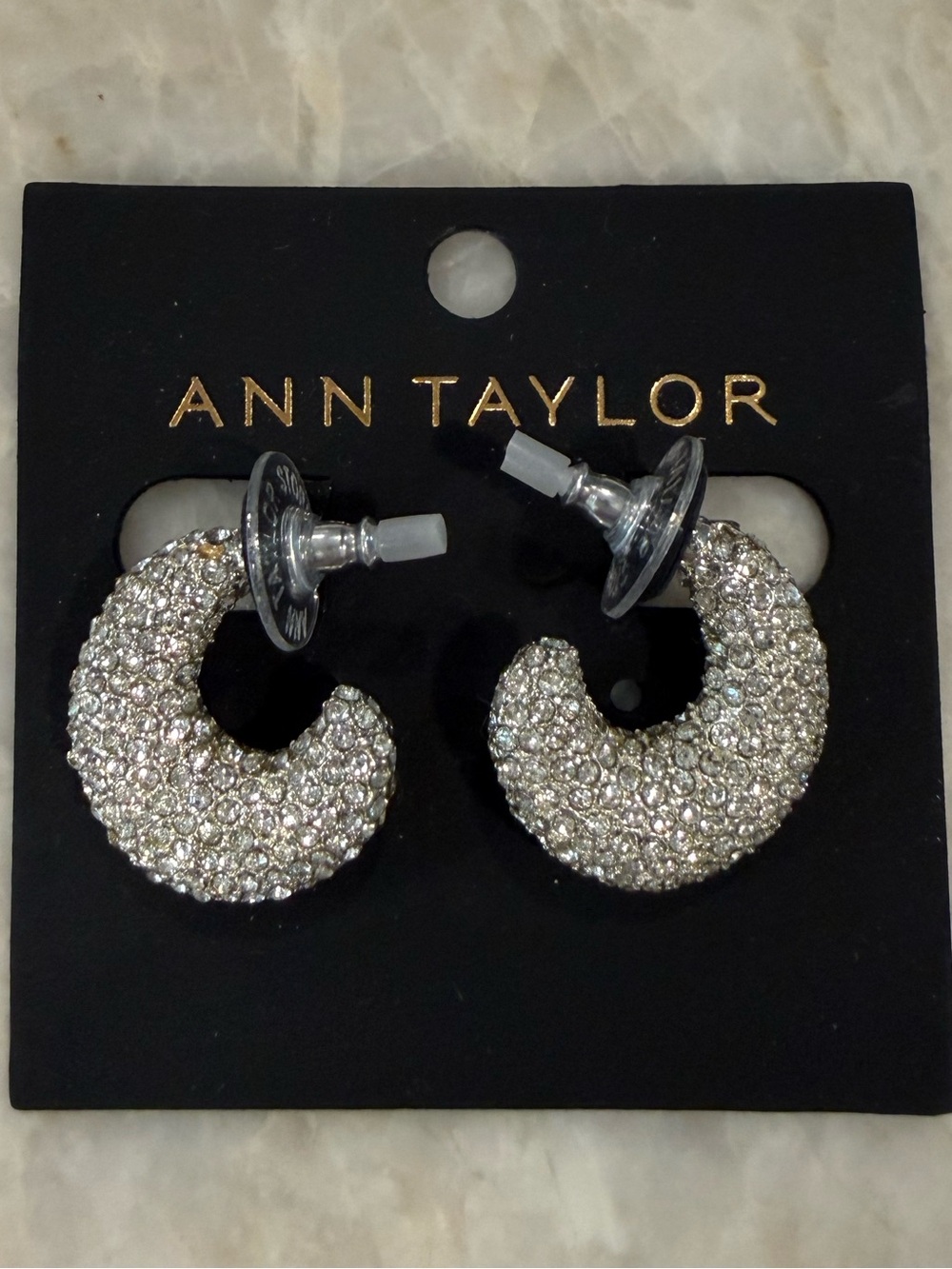 NEW! Ann Taylor Silver Pave Crescent Hoop Earrings